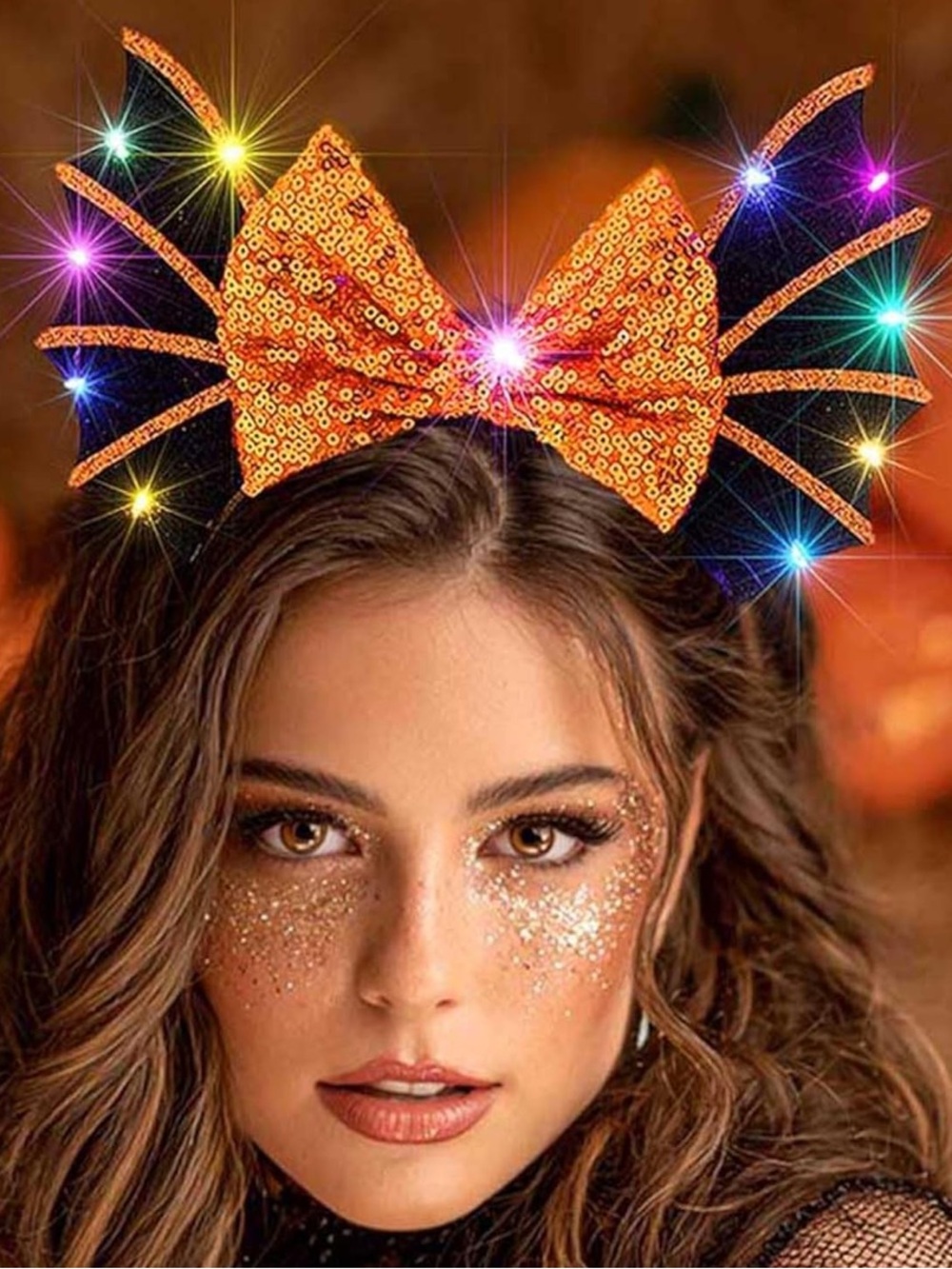 LED Halloween Hair bands Sequin Bow Headband Glow Orange